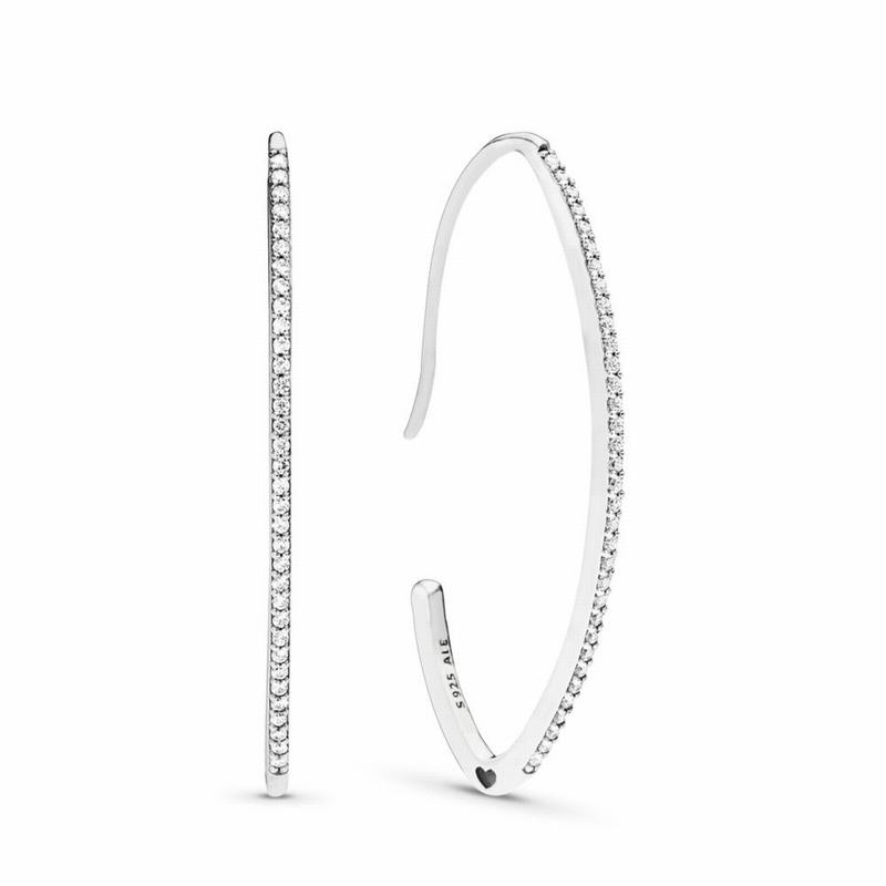 Pandora Oval Sparkle Hoop Earrings Outlet NZ, Sterling Silver (762938-BVR)